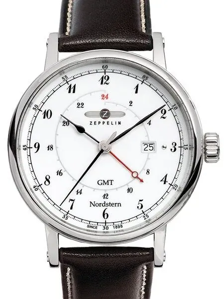 Graf Zeppelin Nordstern Series Swiss Quartz GMT Watch with Coin-Edge Case #7546-1