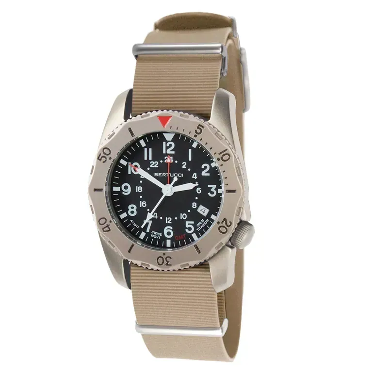 Bertucci A-2TR Field Pro GMT Black Dial with Khaki Rubber Strap #12132