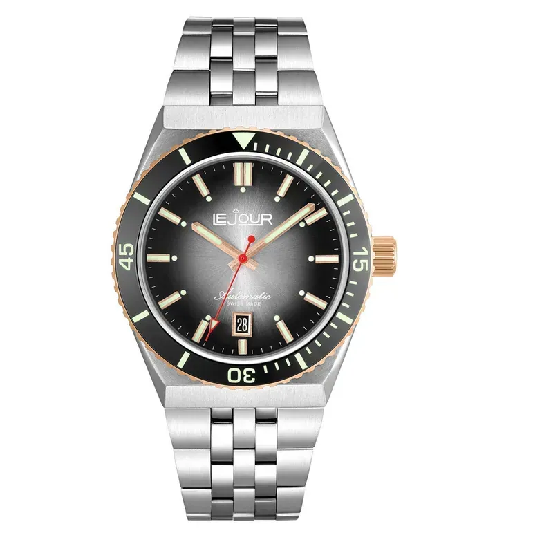 Le Jour Delmare Swiss Dive Watch with Fume Black Dial and Rose Gold Accents #LJ-DM-006