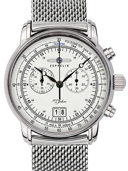 Graf Zeppelin Chronograph Big Date Watch with 12-hr Totalizer, Mesh Bracelet #7690M-1