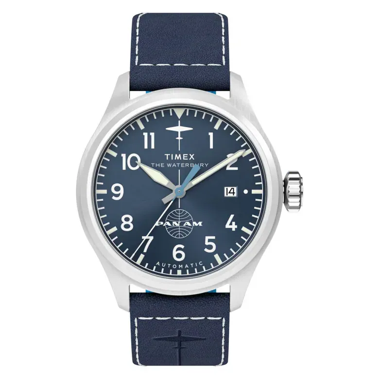 Timex x Pan Am® Waterbury Automatic Ace 41mm Leather Strap Watch #TW2Y38800
