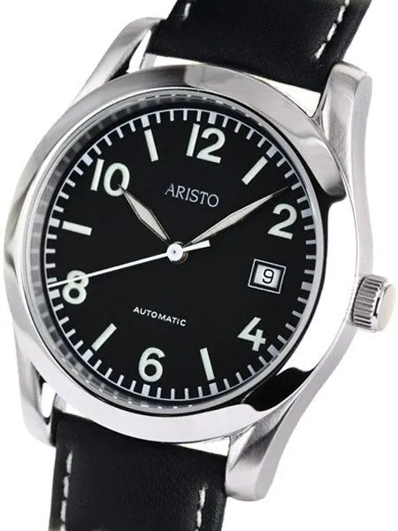 Aristo 4H230 Black Dial Swiss Automatic Cushion Case Officer's Watch