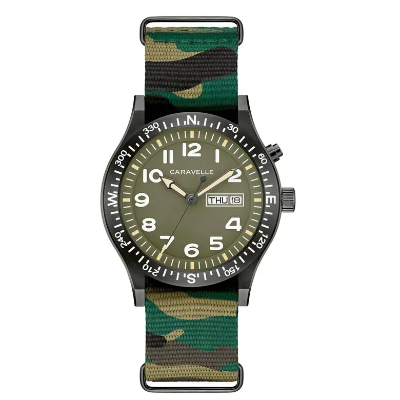 Caravelle "Light Up" Field Watch with Green Dial #45C121