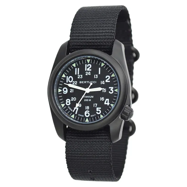 Bertucci A-2T Vintage Black Titanium Watch with Black Nylon Strap #12027