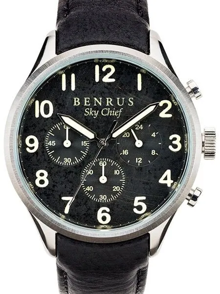 BENRUS 41mm Stainless Steel, Military-Inspired Quartz Sky Chief Chronograph #BR004A