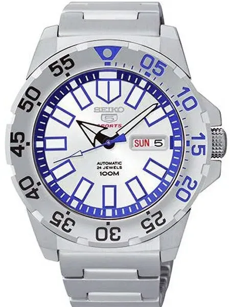 Scratch and Dent - Seiko 43mm Sports 5 Automatic 24-Jewel Watch with Silver Dial and Blue Accents #SRP481K1 2