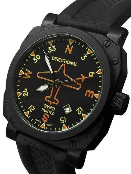 Scratch and Dent - Trintec Zulu-03 Directional Gyro Automatic Aviator Watch with Black PVD Case #9062VW