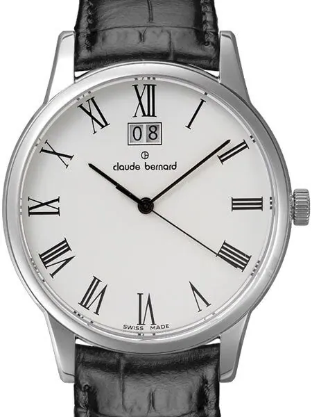 Claude Bernard Elegant and Thin Big Date Quartz Dress Watch #63003-3-BR