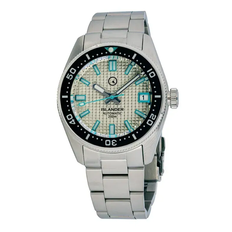 Islander 38mm Automatic Dive Watch with Grey Waffle Dial and Blue Accents #ISL-125