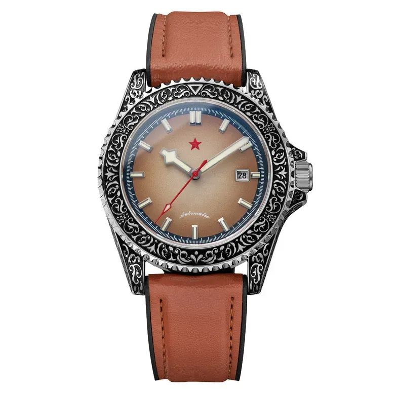 Red Star Artisan Engraved Case Automatic Diver #8912G-B