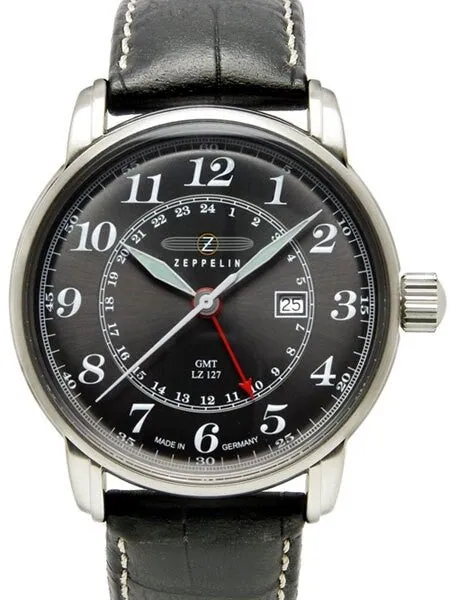Graf Zeppelin Dual Time, GMT Watch  with Red 24-hr Hand. #7642-2