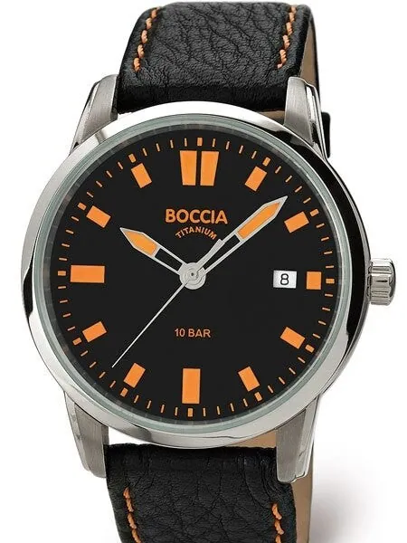 Boccia Mens Quartz Sport Watch with 41mm Titanium Case and Black Leather Strap #3573-01