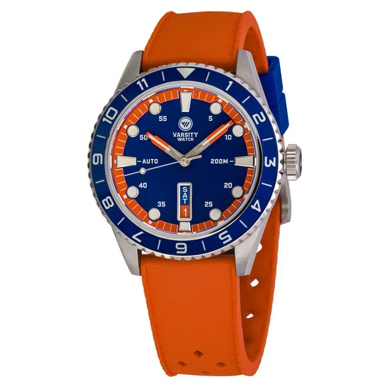 Varsity Automatic Watch with Blue Dial and Orange Accents #VW-04