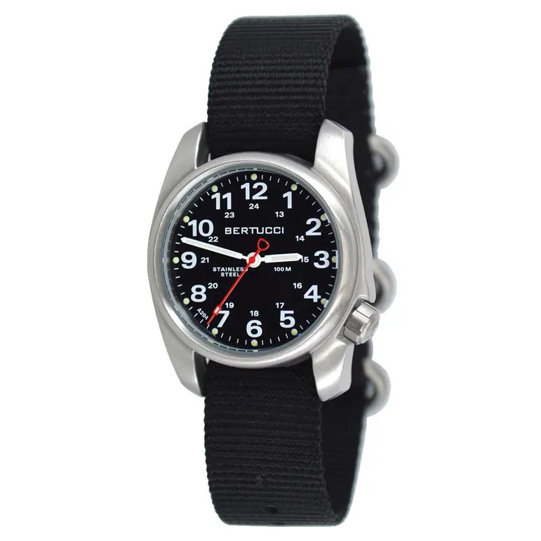 Bertucci A-1S Black Dial Stainless Steel Watch with Black Nylon Strap #10004