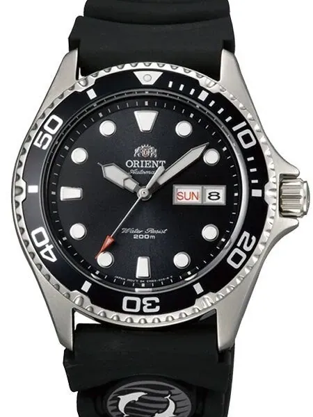 Scratch and Dent - Orient Ray II Black Dial Automatic Dive Watch with Rubber Dive Strap  #AA02007B
