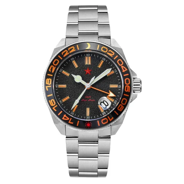 Red Star SEA STAR 4 GMT Watch with Black Dial and Passive Luminous Tubes #8759G-C