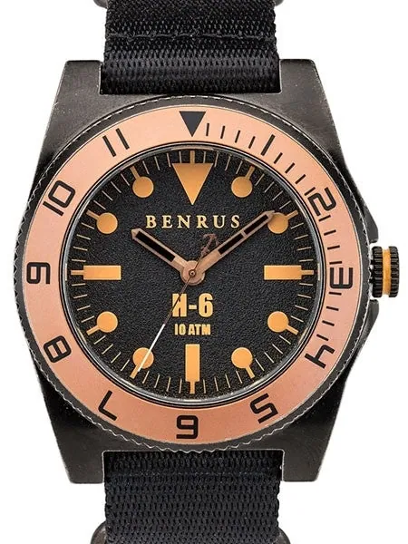 BENRUS 44mm Gun-Metal Stainless Steel, Military-Inspired Quartz H6 Watch #BR012E