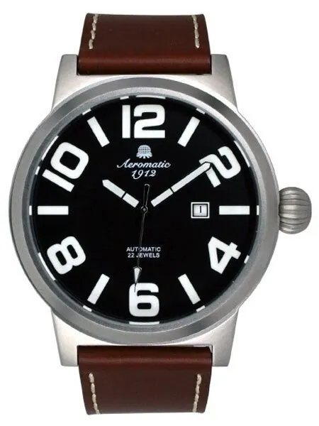 Aeromatic 1912 Automatic XL Size Military Watch with Black Dial, Onion Crown #A1361