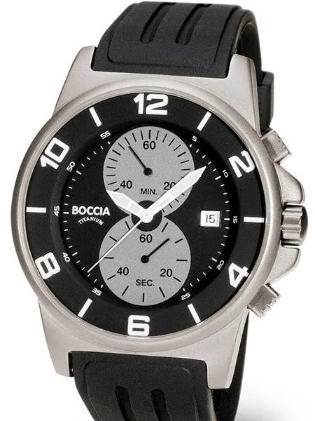 Boccia Mens Black Dial Quartz Chronograph with 45mm Titanium Case and Rubber Strap #3777-01