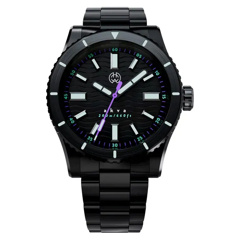 Henry Archer Akva Automatic Dive Watch with Black Dial, DLC Case and Bracelet #HAC-AKV-ULT-3LI