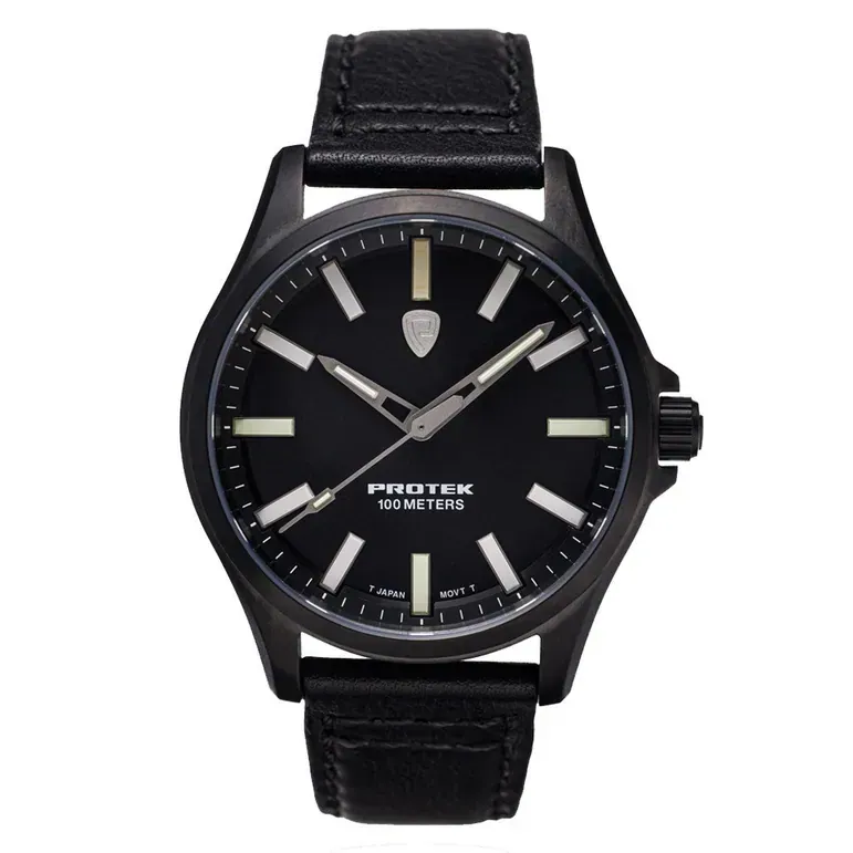 Protek IP Black Titanium Field Watch 3000 Series with Tritium T100 Tubes and Black Dial #PT3002