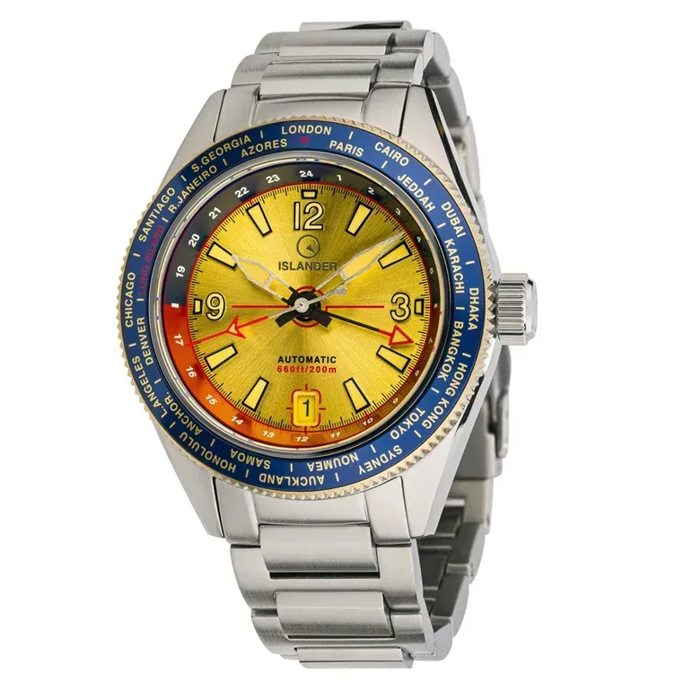 Islander Calabro GMT World Time Automatic Watch with Gold Dial #ISL-191