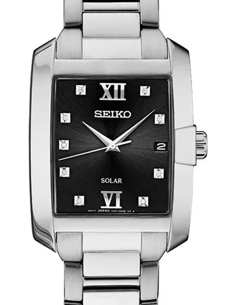 Seiko Solar Watch with Stainless Steel Case and Nine Diamonds on the Dial #SNE461