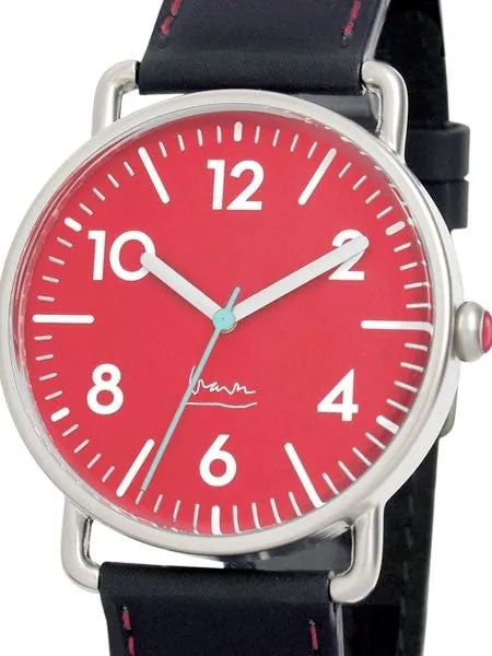 Projects 40mm Red Witherspoon Quartz Watch with Leather Strap #7106R