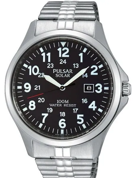 Pulsar Solar Powered Quartz Aviator Style Watch with 42mm Case #PX3069