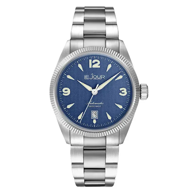 Le Jour Brooklyn Swiss Automatic Dress watch with Blue Hobnail Dial #LJ-BR-002