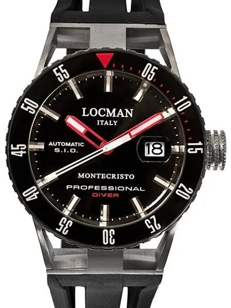Locman Montecristo 200 Meter Automatic Dive Watch with 44mm Stainless Steel and Titanium Case #513BKRDBK