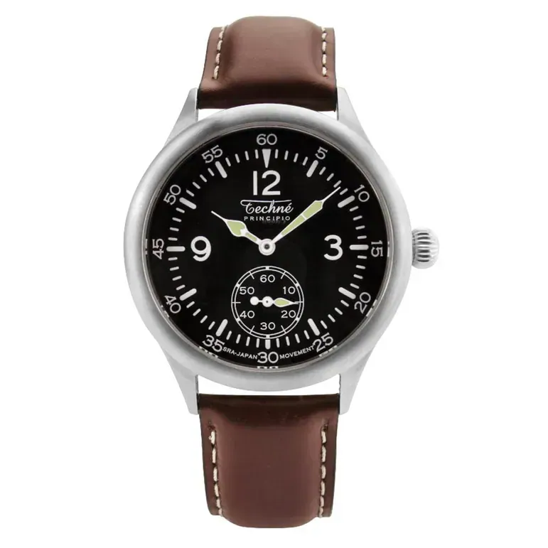 Techne Merlin Quartz Aviator Watch with Brown Leather Strap #246.052