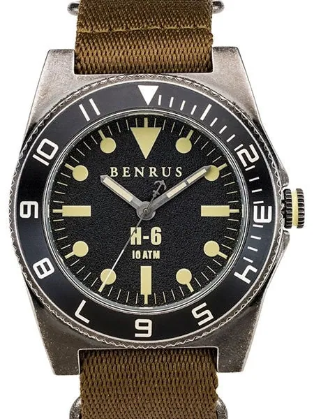 BENRUS 44mm Stainless Steel, Military-Inspired Quartz H6 Watch #BR012A