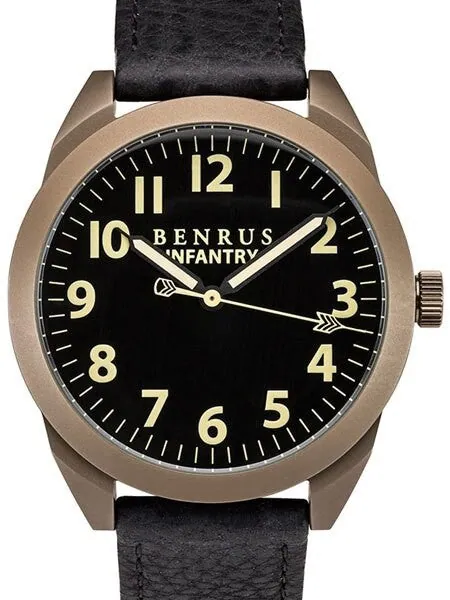 BENRUS 41mm Stainless Steel, Military-Inspired Quartz Infantry Watch #BR021J