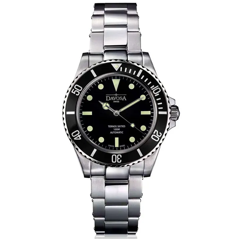 Davosa Ternos Sixties-Style Swiss Automatic Dive Watch with Black Dial #16152550