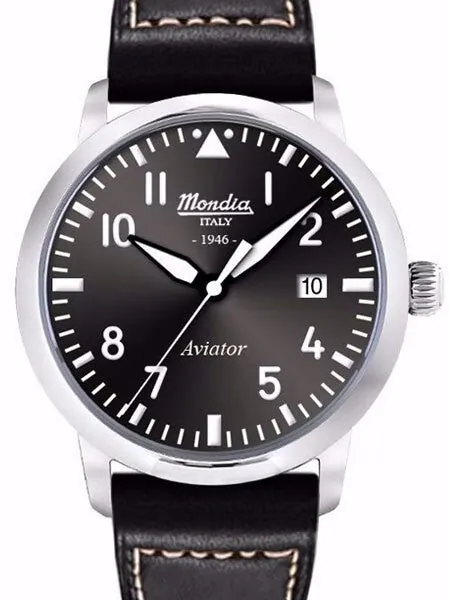 Mondia 1946 Aviator Dial Watch with Black Leather Strap #MI-780-SS-03BK-CP
