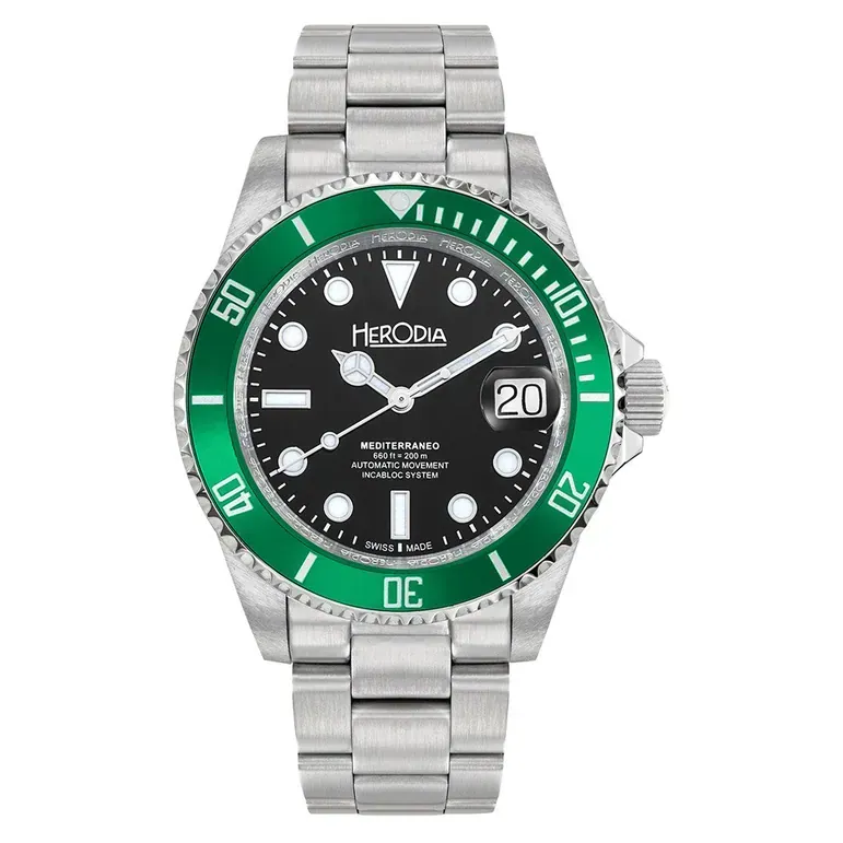 Herodia Mediterraneo Swiss Automatic Dive watch with Black Dial #HMEDSGRBK.AC