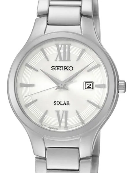 Seiko Women's Solar Watch with White Dial and Silvertone Hands and Markers #SUT207