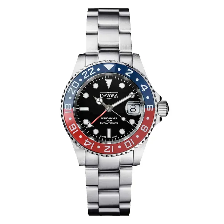 Davosa 40mm Swiss Made Ternos Ceramic GMT Automatic with Pepsi Bezel and Trialink Bracelet #16159060