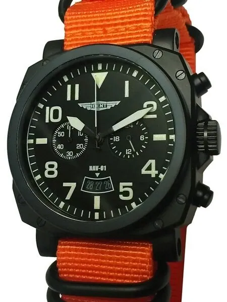Trintec Chronograph with Black PVD Case and Orange Nylon Strap #NAV-01WO