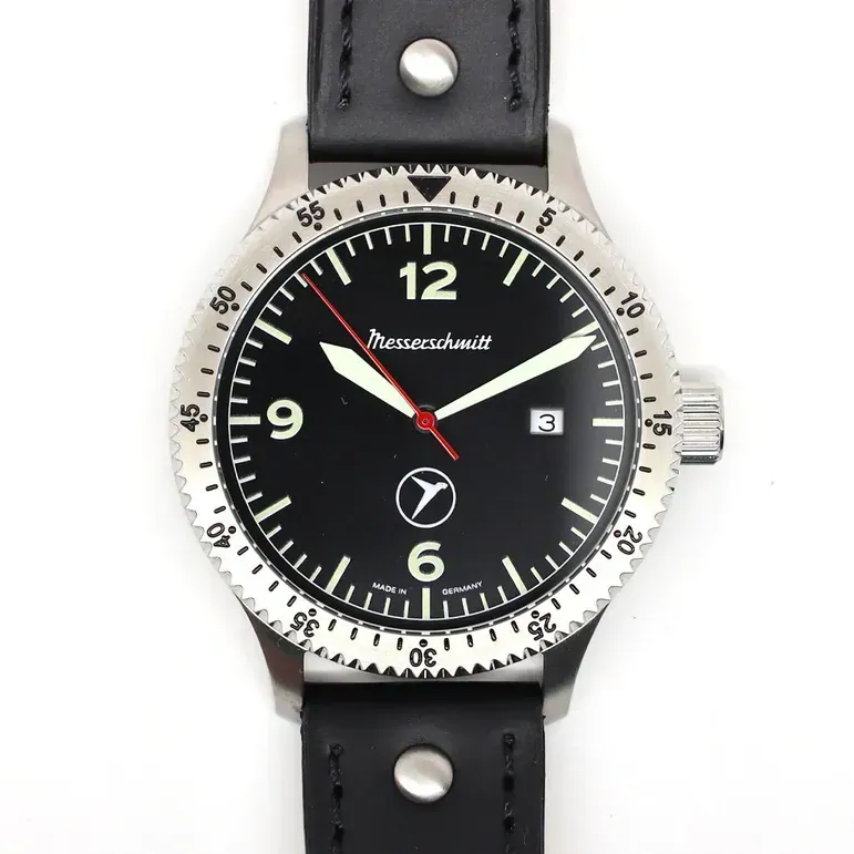 Messerschmitt 43mm Swiss Quartz Aviator Watch with Rotating Bezel #ME-98152LB