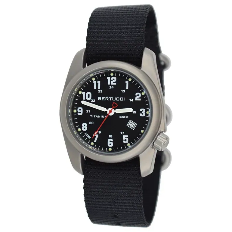 Bertucci A-2T Black Dial Titanium Watch with Black Nylon Strap #12022