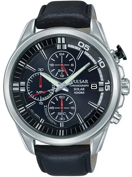 Pulsar Solar Quartz Chronograph Watch with Stopwatch and 24-Hour Sub-Dial #PZ6023