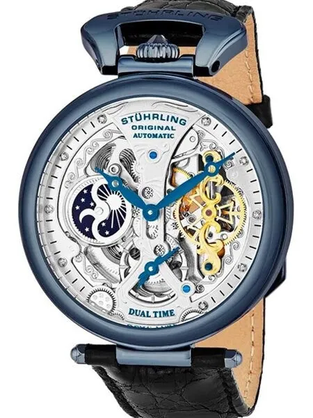 Stuhrling Emperor Grand Automatic Dual Time Watch with Diamond Hour Markers #127A2.33X52