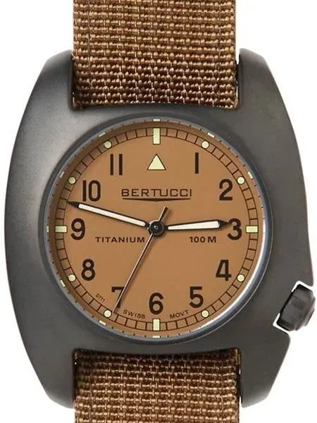 Bertucci D-1T Black Titanium Field Watch with Brown Nylon Strap #17010