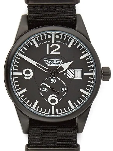 Techne Harrier Aviator Quartz Watch with 41mm Black Aluminium Case  #388.123