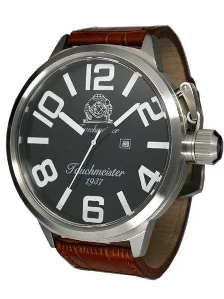 Tauchmeister T0213 XXL 57mm Black Dial Military Watch with Crown Protector