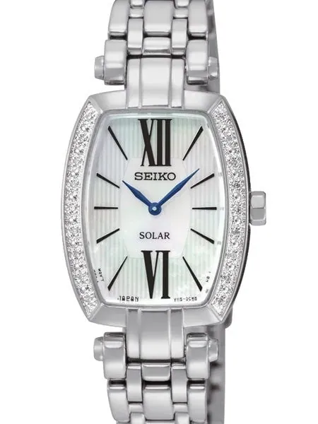 Seiko Women's Solar Dress Watch with Diamond Bezel, Mother of Pearl Dial #SUP283