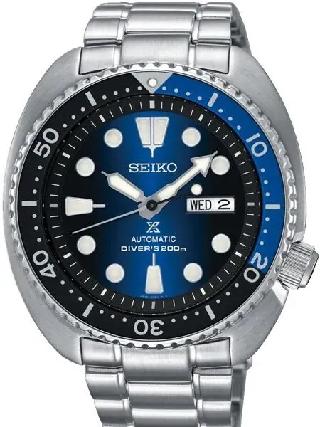Seiko Turtle Prospex Automatic Dive Watch with Radiant Blue Dial and Stainless Steel Bracelet #SRPC25K1