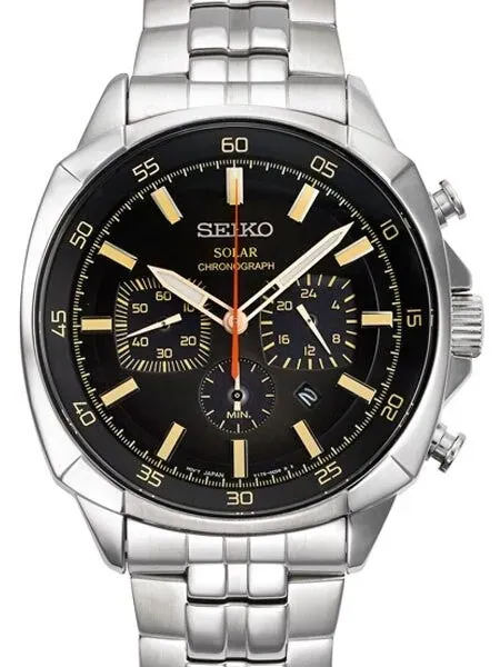Seiko Solar Quartz Chronograph with Stop-Watch and 24-hour Sub-Dial  #SSC511